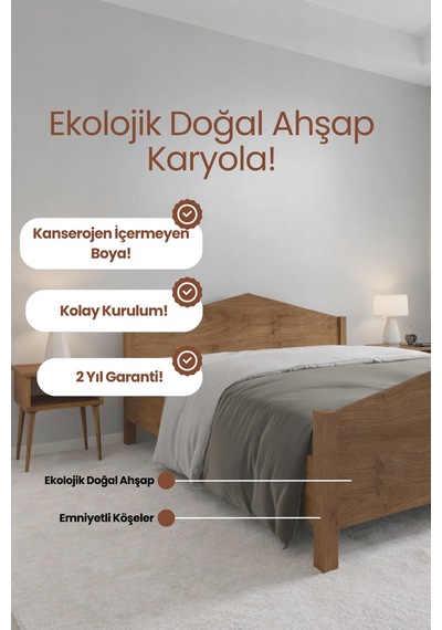 Renazzo Mi Lano Piramit Masif Ahşap Karyola Ceviz 140x190 Ceviz - 140 X 190