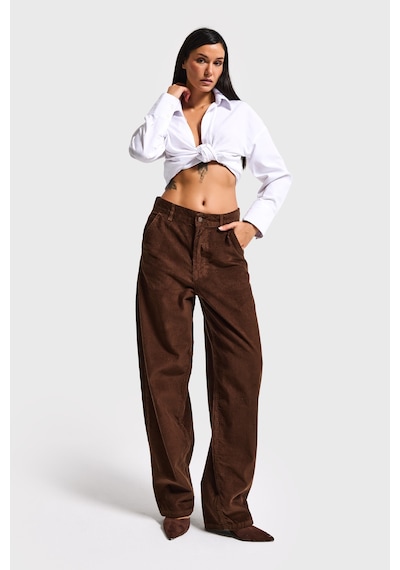 Itsbasic Kadın Kahverengi 8-26w5-42 Skater Fit Fitilli Velvet Kadife Kumaş Pantolon