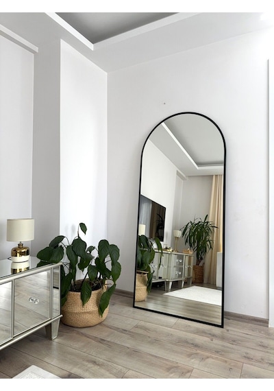 Effe Siyah Metal Çerçeveli 180x80 Cm Oval Ayaklı Boy Aynası