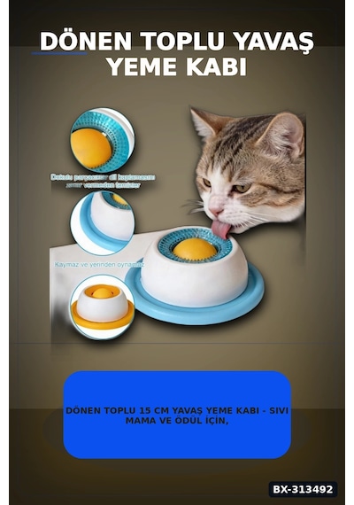Dönen Toplu 15 Cm Yavaş Yeme Kabı - Sıvı Mama Ve Ödül İçin, Kedi Köpek Aksesuarı Bx-313492