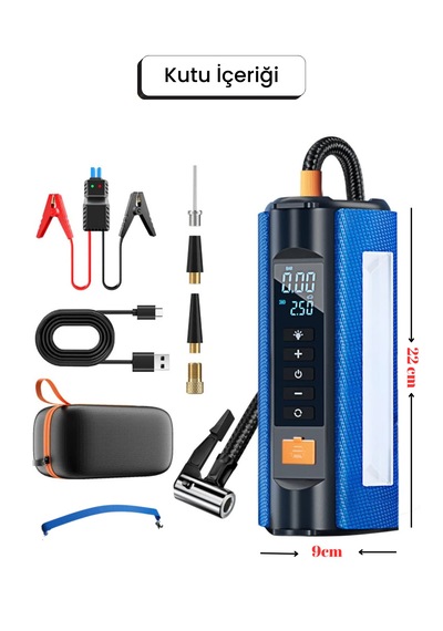 Aimod Airpro 4 In 1 Şarjlı Akü Ateşleyici Hava Kompresör Lastik Şişirici Powerbank 5 Çeşit Led Işık