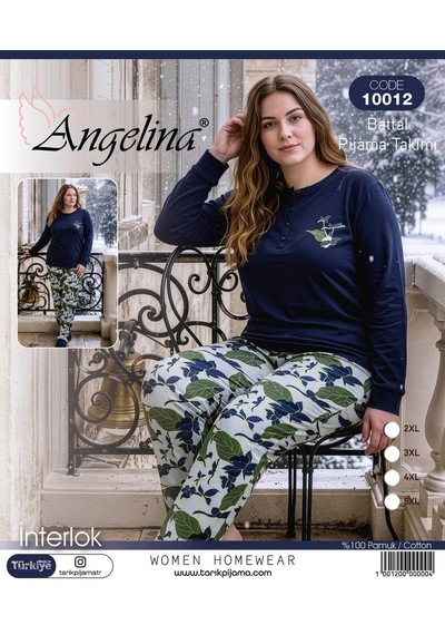 Angelina Kadın Battal Düğmeli Yaka %100 Pamuk İnterlok Kışlık Pijama Takımı 10012 - 1 Adet Lacivert Angelina Kadın Battal Düğmeli Yaka %100 Pamuk İnterlok Kışlık Pijama Takımı 10012 - 1 Adet Lacivert