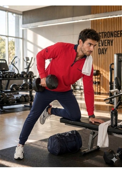 Erkek Kırmızı Antrenman Sweatshirt