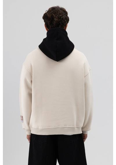 Vamos Çift Renk Baskılı Oversize Sweatshirt V70-92 Taş