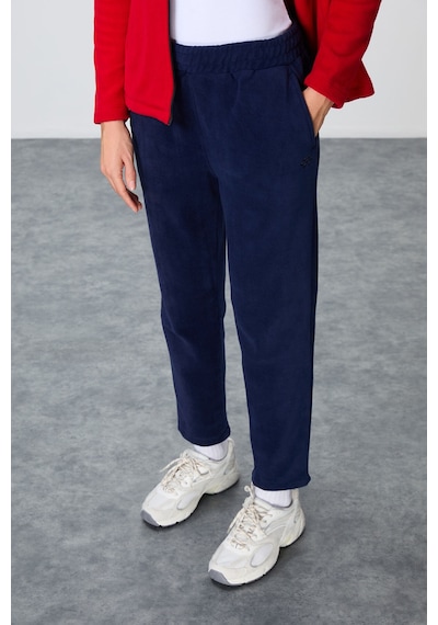 Tommy Life Kırmızı-lacivert Kalın Yumuşak Dokulu Dik Yaka Oversize Nakışlı Polar Kadın Eşofman Takım -95339 Kırmızı - Lacivert