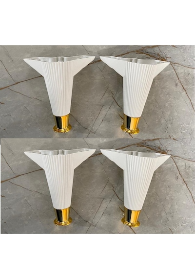 Çizgili Beyaz Gold Plastik Ayak 15 Cm Baza Koltuk Sehpa Dolap Ayağı 4 Adet Beyaz Diğer