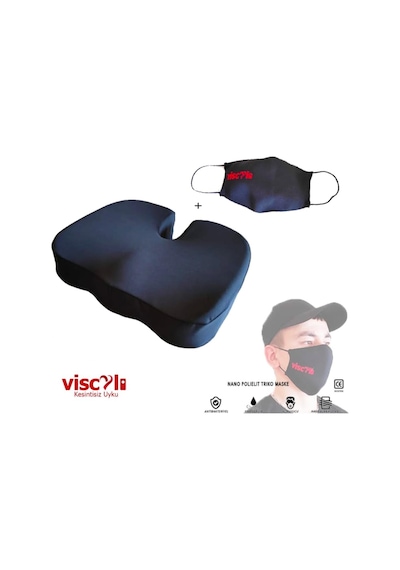 Viscoli Nano Yıkanabilir Maske + Oturma Simidi Minderi Siyah