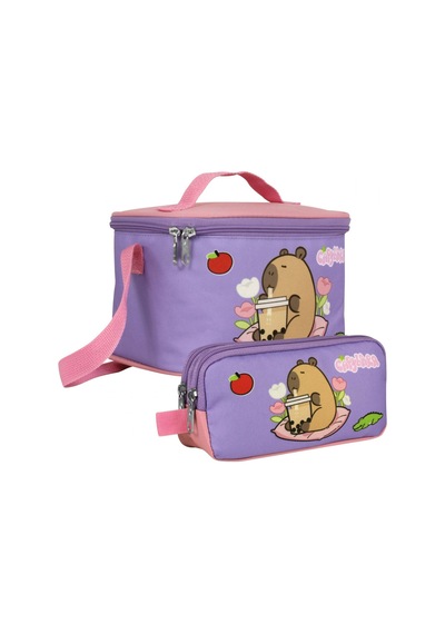 Capybara Kız Çocuk Isı Yalıtımlı Beslenme Çantası Ve Kalem Çantası Seti - Mor/pembe - Setcpb5234 Çok Renkli
