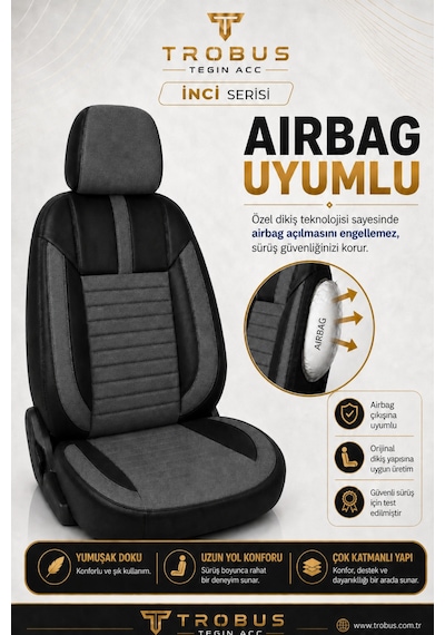 Nissan Note 2006-2012 Uyumlu İnci Serisi Füme Siyah Oto Koltuk Kılıfı