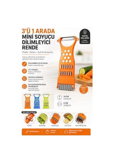 3 Ü 1 Arada Mini Rende & Soyucu & Dilimleyici Pratik Mutfak Yardımcısı Diğer