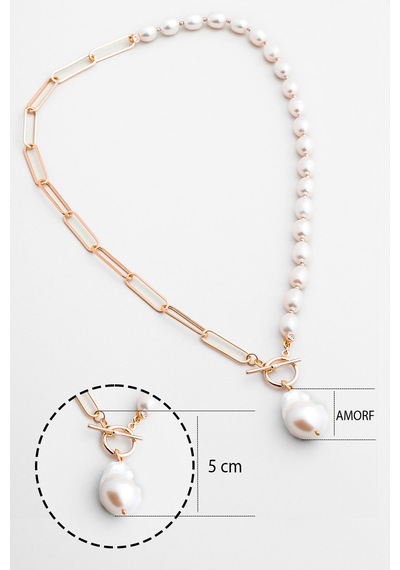 So Chic Arianna 18 Ayar Rose Altın Kaplama 45 Cm Gümüş İnci Kolye Rose