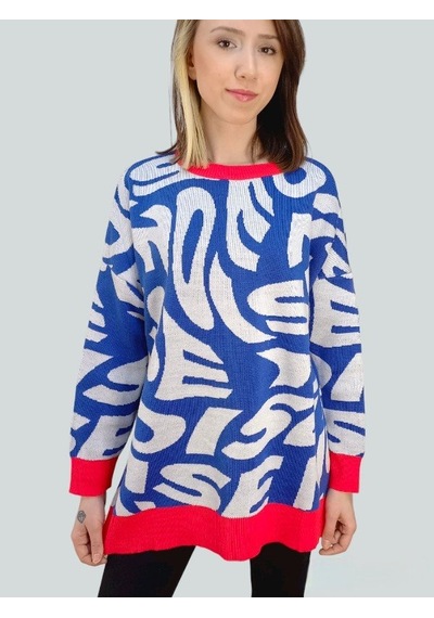 Boutique Venüs Standart Beden Kadın Kazak Desenli Oversize Çok Renkli