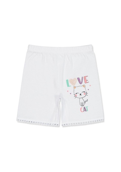 Civil Girls Civil Kız Çocuk Love Cat Biyeli Uzun Paça Boxer Ribana Okul Kreş Ve Günlük Kullanım - Beyaz