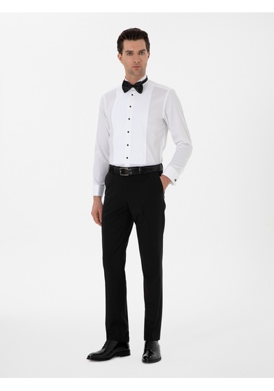 Cacharel Beyaz Slim Fit Pamuk Karışımlı Ata Yaka Smokin Gömlek