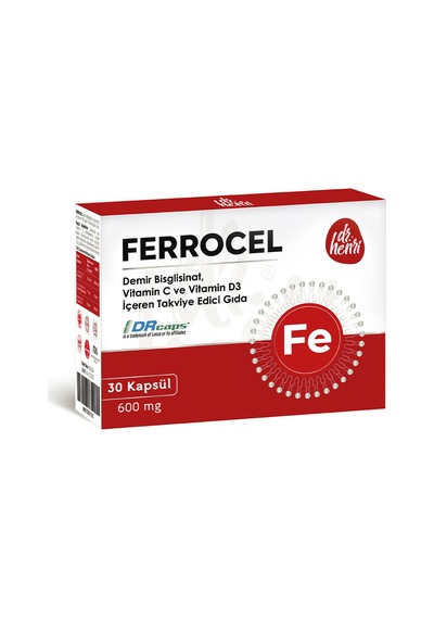 Dr. Henri Ferrocel Demir Bisglisinat Vitamin D3 ve Vitamin C 30 Kapsül