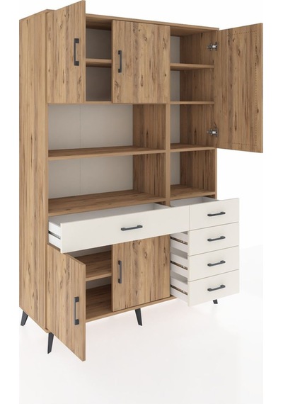 Hyperion Dolap 9 Raflı 5 Çekmeceli 5 Kapaklı 132x44x195 Çam-ç... Çam