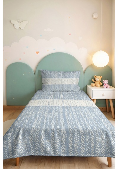 Mavi Geometrik Genç Odası Tek Kişilik Pike Takımı - Bohem Beyaz 160x220 Cm Kapitone Yatak Örtüsü Lavantaımsı Kuşluk Geçişi