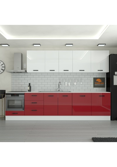 300 Cm Mutfak Dolabı Mdf Kapak Tezgah Dahil Yrkn320 101 Kırmızı