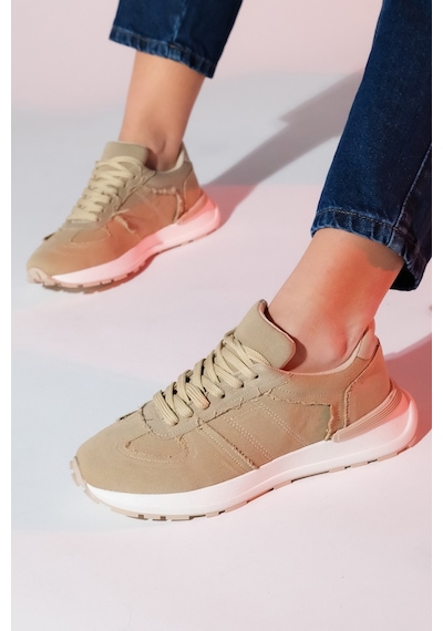 Luvishoes Rafael Bej Denim Kadın Spor Sneaker Bej