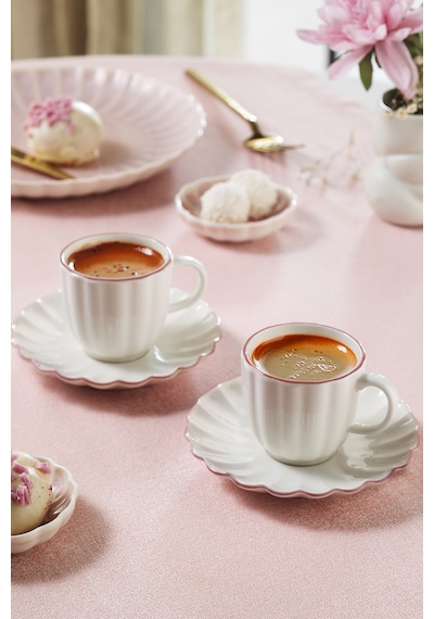 Kütahya Porselen Bone Rosy 4 Parça 2 Kişilik Kahve Takımı Çok Renkli