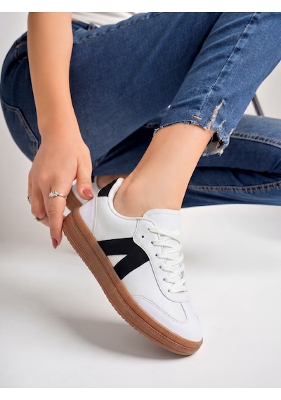 Kadın Sneaker Yüksek Taban Ortopedik Bağcıklı Spor Ayakkabı Retro Beyaz-011