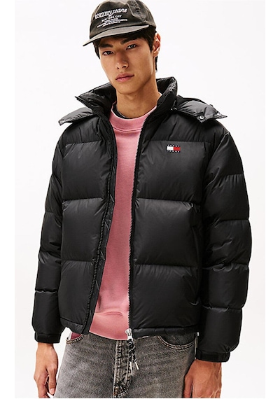 Tommy Hilfiger Erkek Marka Logolu Geri Dönüştürülmüş Yırtılmaz Naylon Dik Yakalı Fırtına Manşetli Ka-11153 Siyah