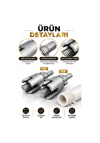 İç Dış Plastik Boru Diş Açma Seti 2 Li 1/2 Ve 3/4 İnç Borulara Uy