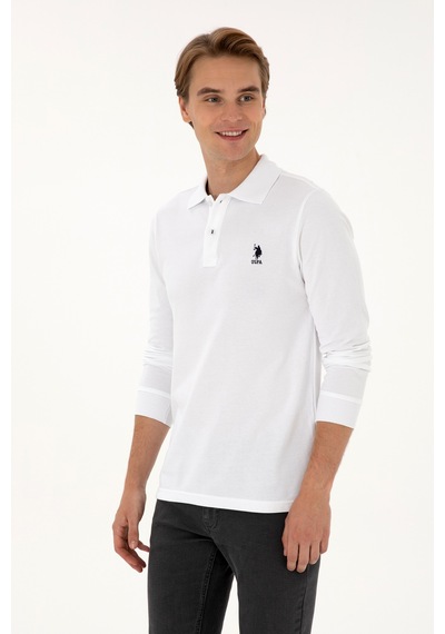 U.S. Polo Assn. Erkek Regular Fit Polo Yaka Beyaz Basic Sweatshirt 50307757-VR013