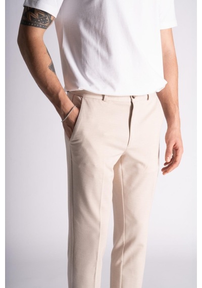 Yan Lastikli Slim Fit Chino Pantalon Bej Bej