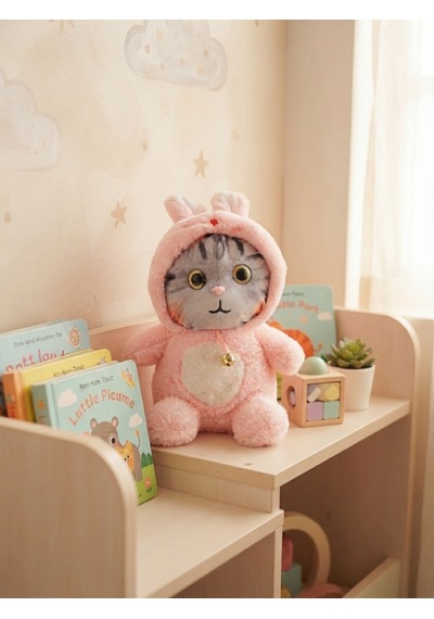 Peluş Şapkalı Kedi 30 Cm -pembe