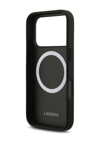 Apple Uyumlu iPhone 17 Pro Kılıf Lacoste Lisanslı M-safe Şarj Özellikli Pu Deri Metal Logolu Kapak Siyah Siyah