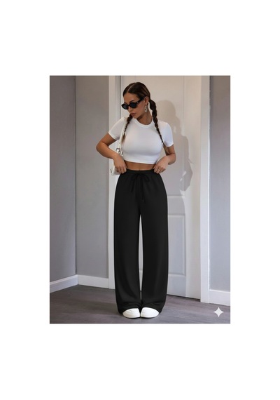 Stil X Kadın Baggy Model Eşofman Altı / 3 İplik Şardonlu Siyah