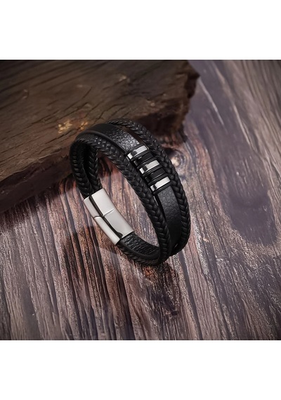 Moncuk Design Orijinal Deri Ve 316l Çoklu Çelik Erkek Bileklik 33514b22d1 Siyah