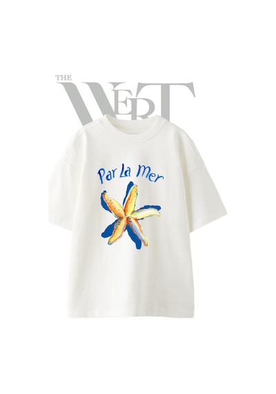 Thewert Watercolor Starfish Tasarım Baskılı Ünisex Beyaz Oversize T-shirt