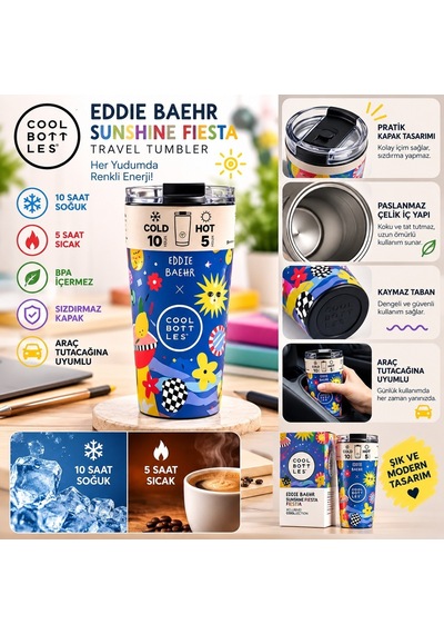 Cool Bottles Çelik Termos Bardak Matara - The Tumbler - Sunshine Fiesta 330ml Mavi