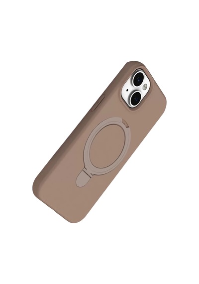 Newface Apple İphone 15 Plus Regal Magsafe Standlı Kapak - Çöl Titanyum Bej