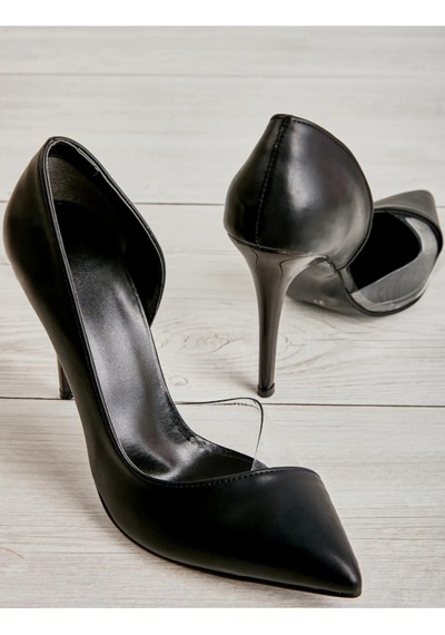 Siyah Kadın Klasik Topuklu Ayakkabı, Şeffaf Detaylı Siyah Stiletto Siyah