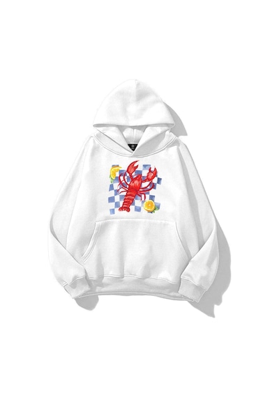 Tarzsokak Unisex Istakoz Ekose Sweatshirt Beyaz