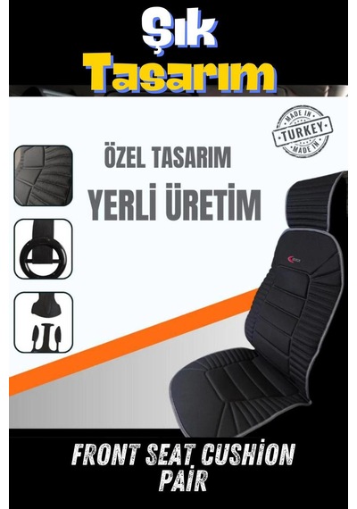 Sırt Dayamalı Araba Koltuk Minderi Ön İkili Set Siyah Gri