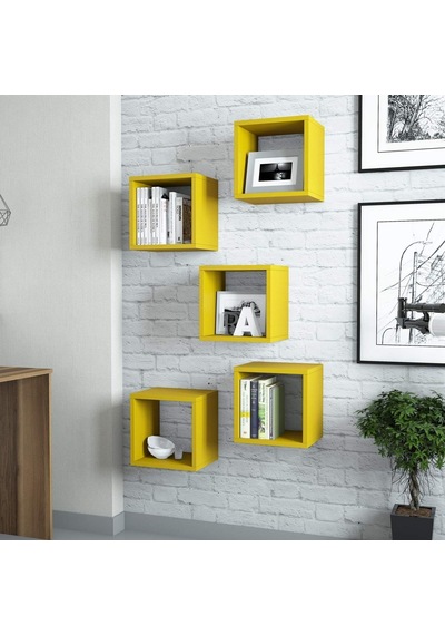 Box Duvar Rafı Sarı Çok Renkli