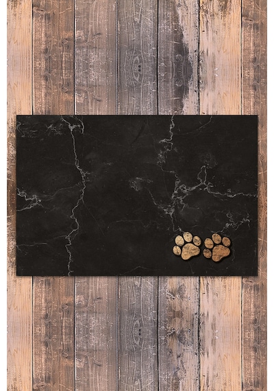 Evaşk Vinil Kaymaz Tabanlı Keçe Baskılı Evcil Hayvan Pet Mama  Paspası 40x60 Renk SİYAH PM0140S