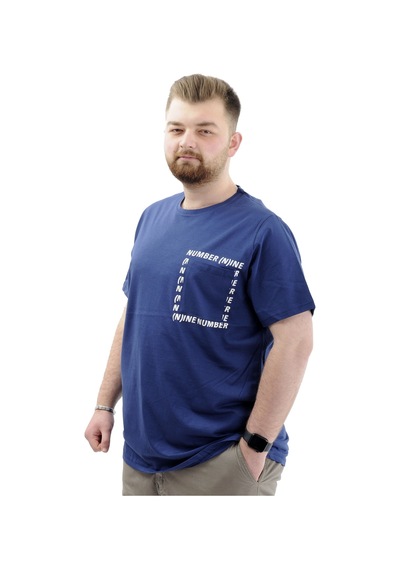Mode Xl Erkek Büyük Beden T-shirt Pamuklu Baskılı Bisiklet Yaka Tişört Number U24051 İndigo İndigo