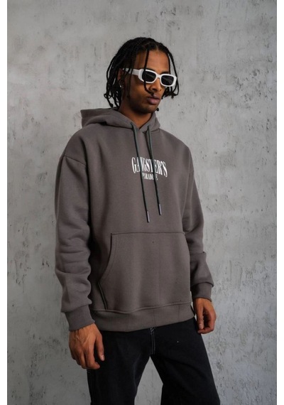Mbb E-ticaret Erkek 3 İplik Pamuklu Baskılı Kapüşonlu Cepli Sweatshirt Hoodie - Gri