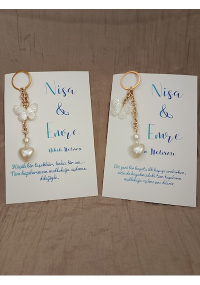 Kalpli Kelebek Anahtarlık Nişan /nikah / Düğün Hatırası 10 Adet Gold