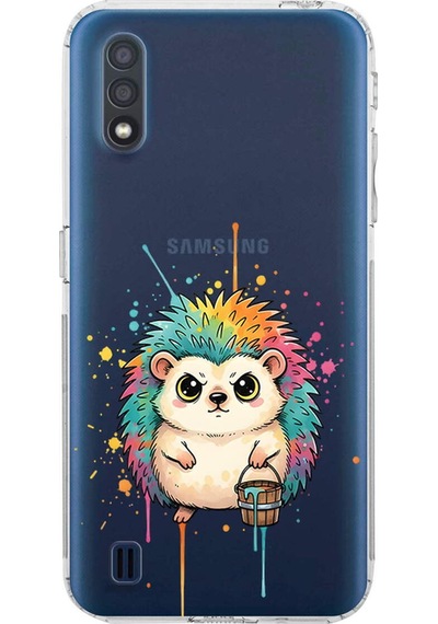 Samsung Galaxy A01 İle Uyumlu Splash Kirpi Tasarımlı Şeffaf Silikon Kılıf Şeffaf