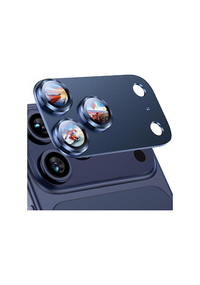 Sapphire Full Camera Guard İphone Uyumlu Safir Kamera Lens Koruyucu Kılıf Dostu Metal 9h Temperli Cam Kamera Kapağı Abis Lacivert, İphone 17 Pro