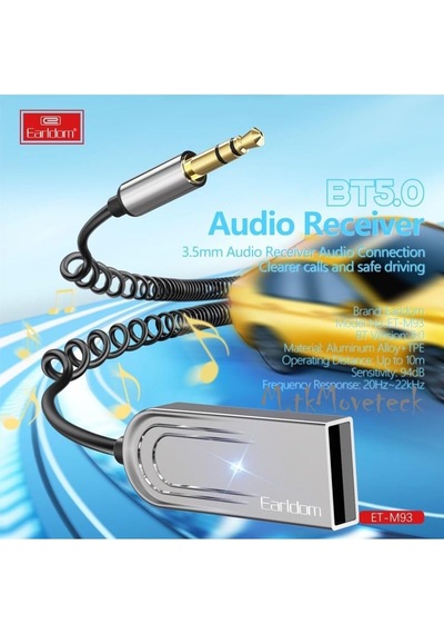 M93 Wireless Bluetooth Araç Kiti Hifi Stereo Ses Alıcısı Usb To Aux 3.5mm Jack Adaptörü Bluetooth 5