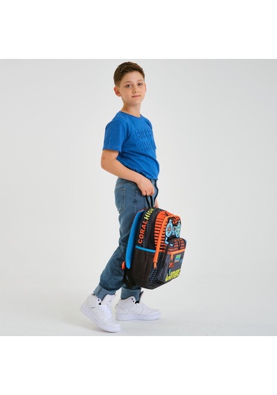 Coral High Kids Gri Turuncu Gamer Desenli Dört Bölmeli Okul Sırt Çantası 23746