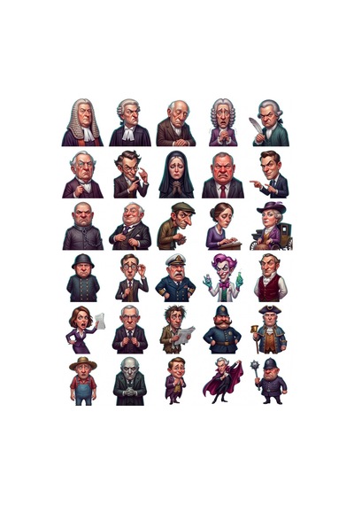 30 Adet Viktorya Mahkeme Karikatürü Sticker Seti - Laptop, Defter, Ajanda Çok Renkli