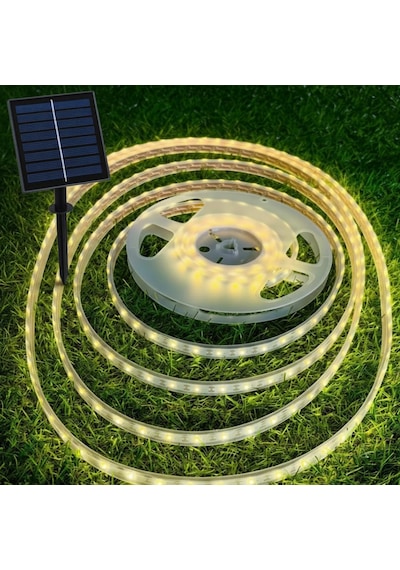 50 Watt Güneş Panelli Solar 10 Metre Hortum Şerit Led Günışığı Işık Rengi - 3200K